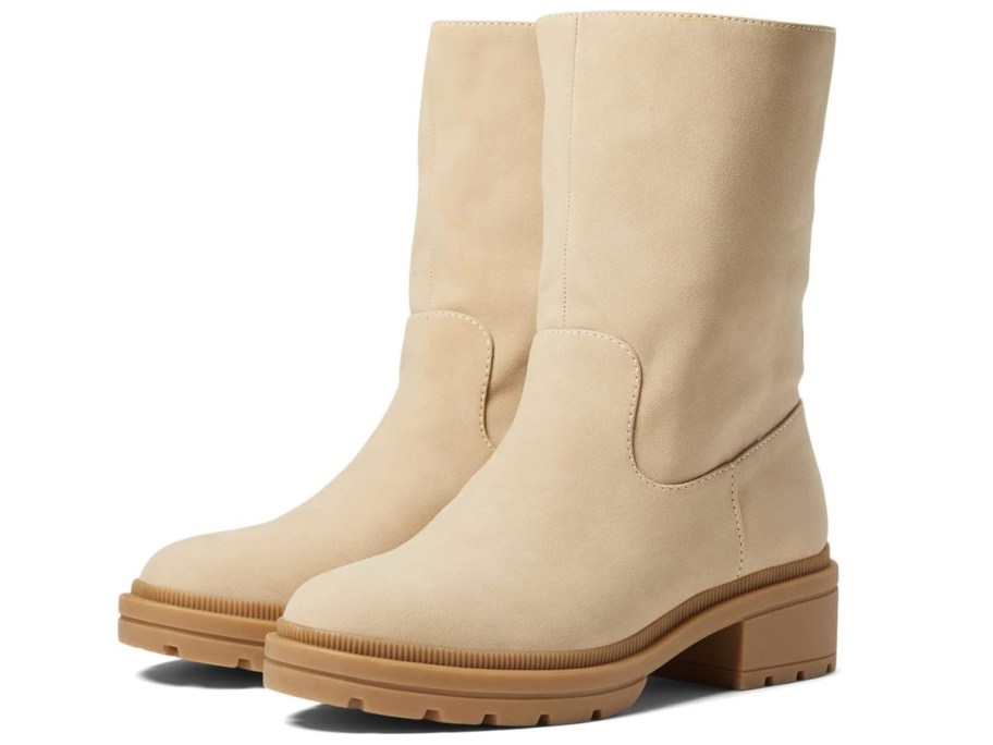 women's mid calf light tan suede look boots