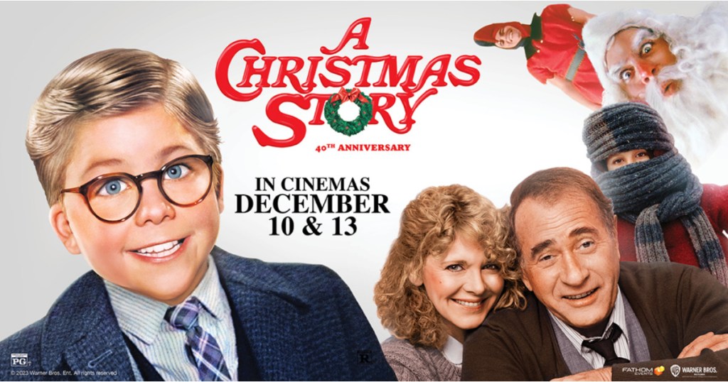 A Christmas story movie cast advertising the movie in the cinema in December