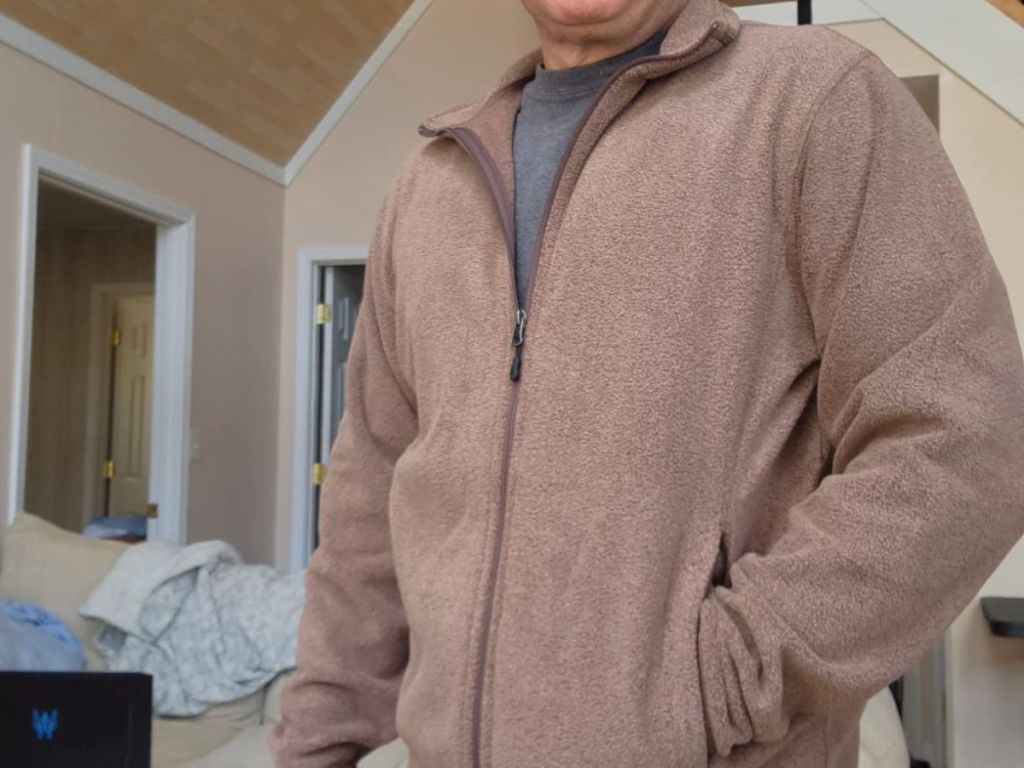 Man wearing an amazon essentials fleece