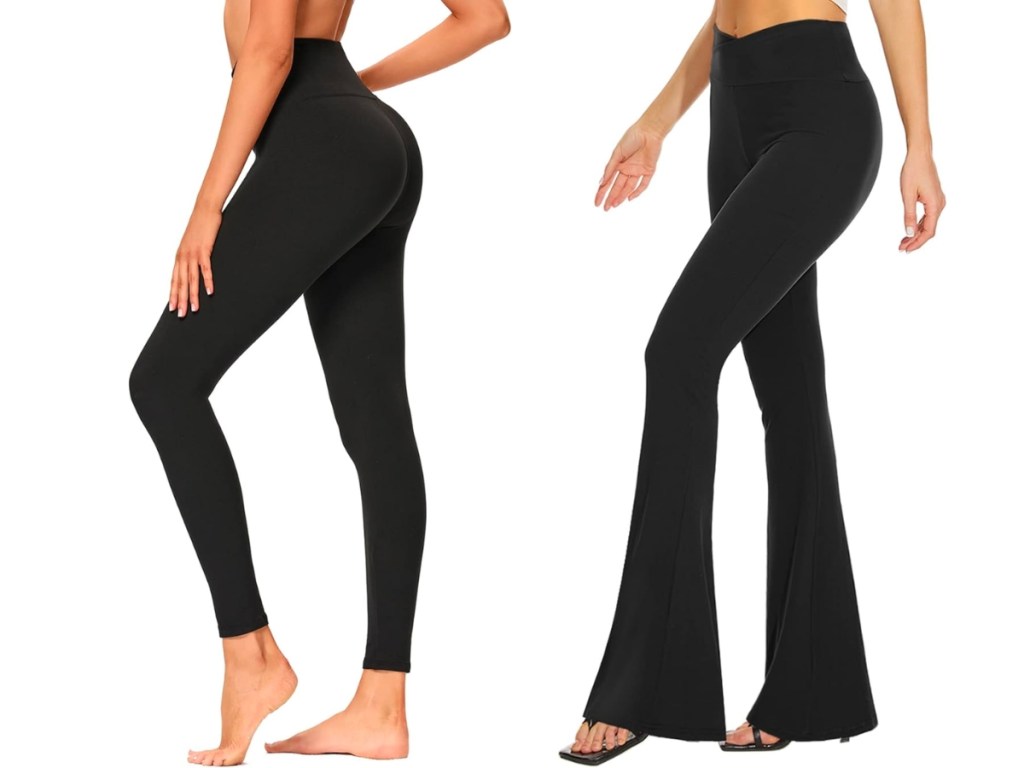 amazon high-waisted leggings and crossover flare leggings