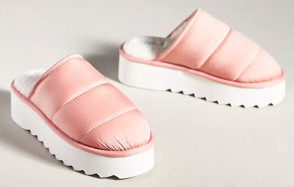 pink slip-on platform slippers