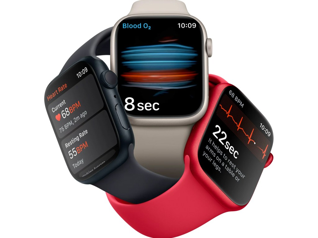 black, silver, and red apple watch 8's