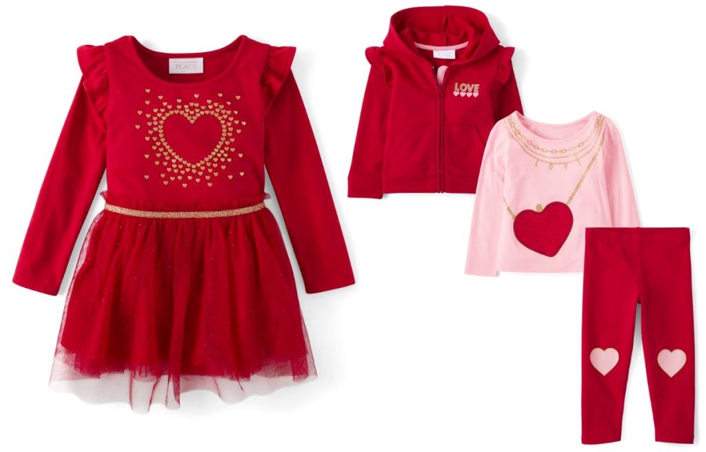 Baby Toddler Girls Sequin Heart Sweater Dress and 3 piece outfit set stock images
