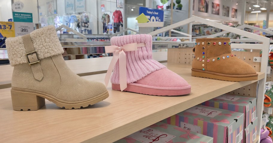 girls boots on display in store
