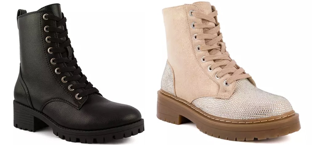 two pairs of women's combat boots