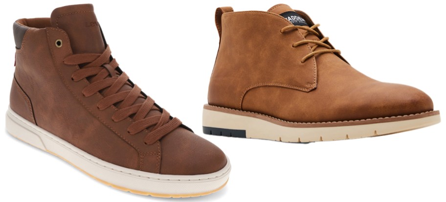 two pairs of brown boots