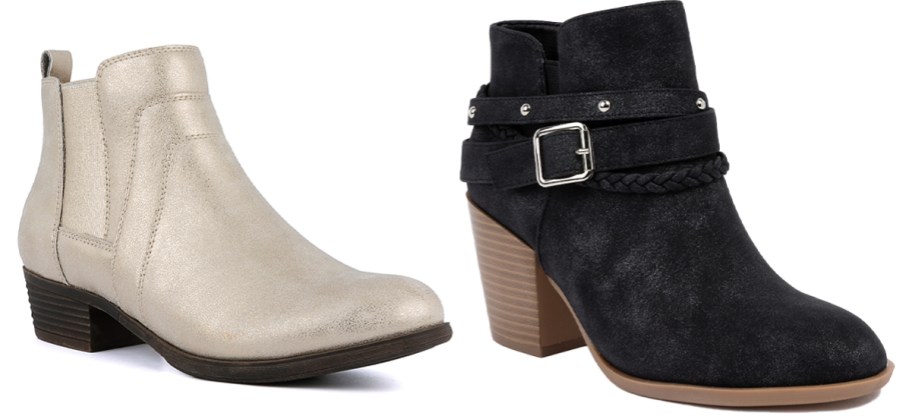 silver and black women's booties