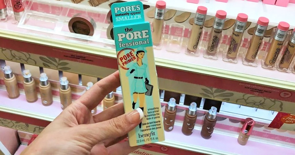 hand holding a box of Benefit Cosmetics POREfessional Primer