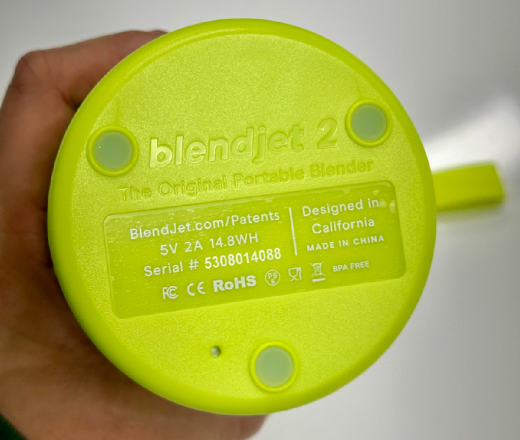 showing the serial number on a blendjet 2 portable blender which was recalled