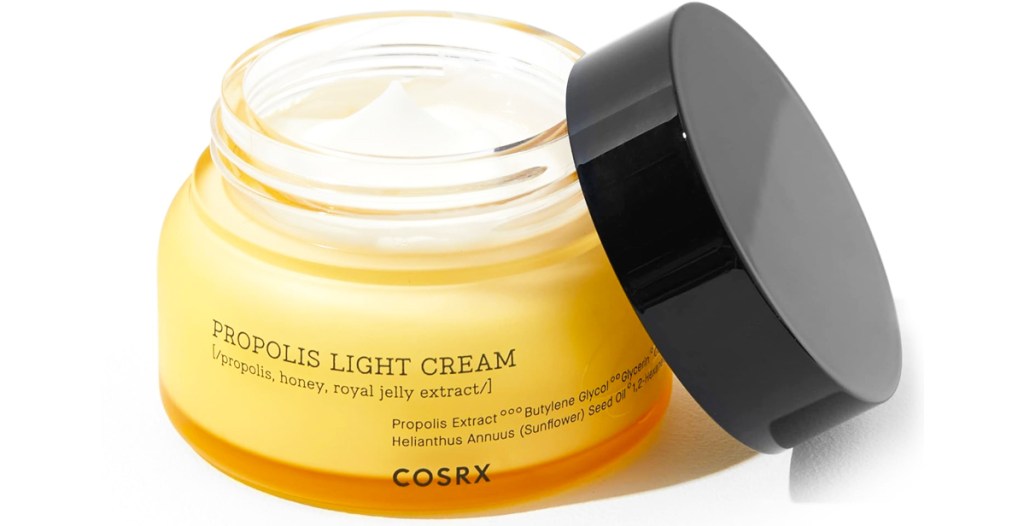 opened yellow jar of COSRX Full Fit Propolis Light Cream