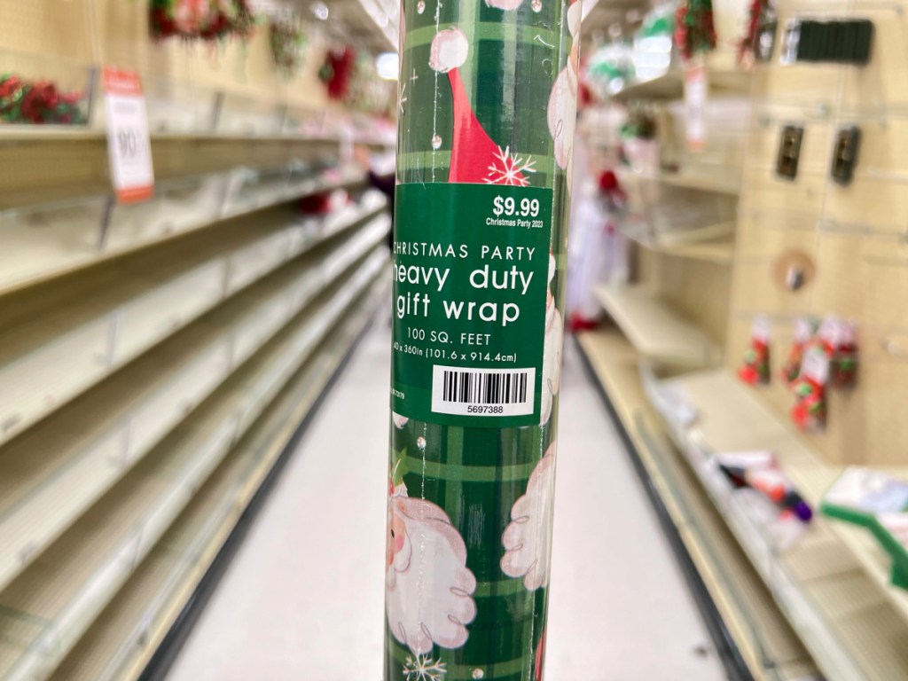 Christmas wrapping paper displayed inside of the store