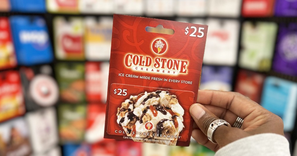hand holding up a Cold Stone Creamery Gift Card