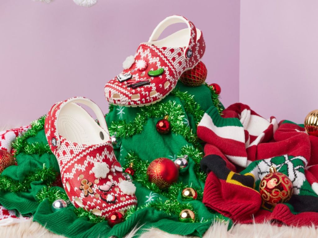 Crocs Holiday Clogs with Christmas sweaters