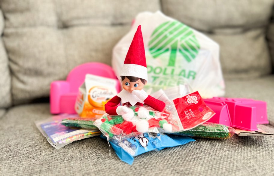 an elf on the shelf with dollar tree supplies