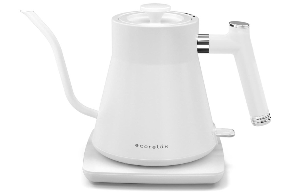 Stock photo of a white electric tea kettle from oprah’s favorite things 2023