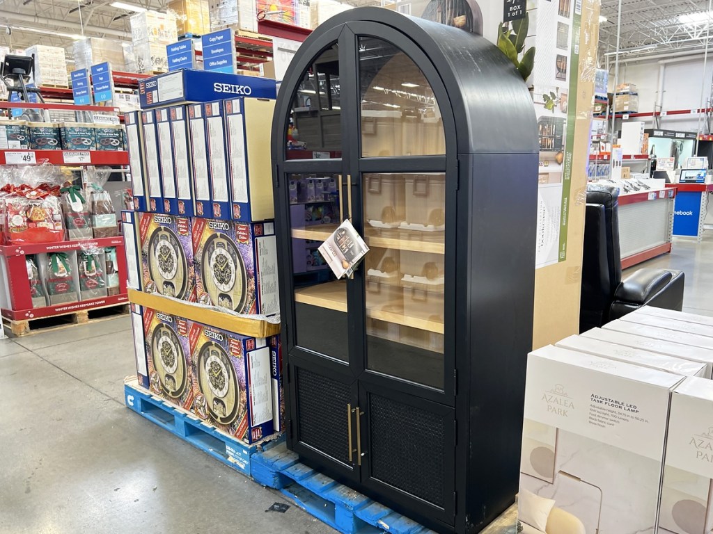 black arched storage cabinet on display at Sam's Club
