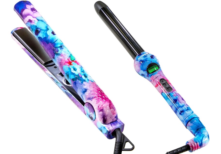 matching floral print flat iron and curling wand