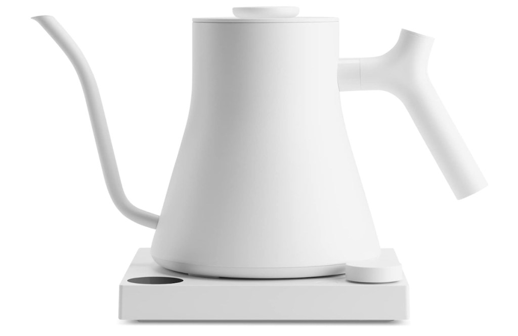 Stock photo of a white electric tea kettle
