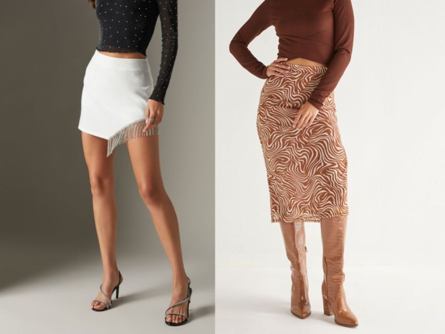 2 models wearing Francesca's skirts