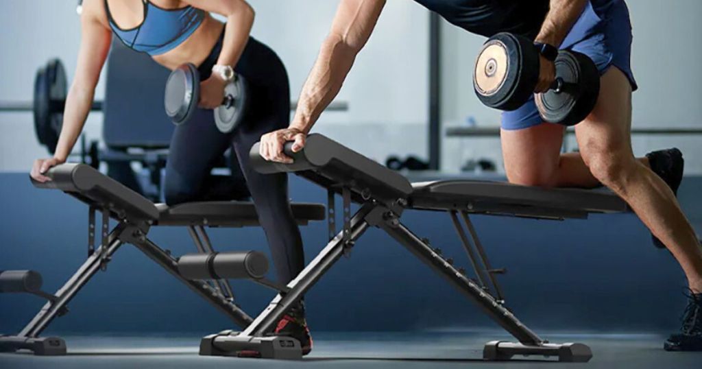 woman and man working out on Thramono Adjustable Weight Bench