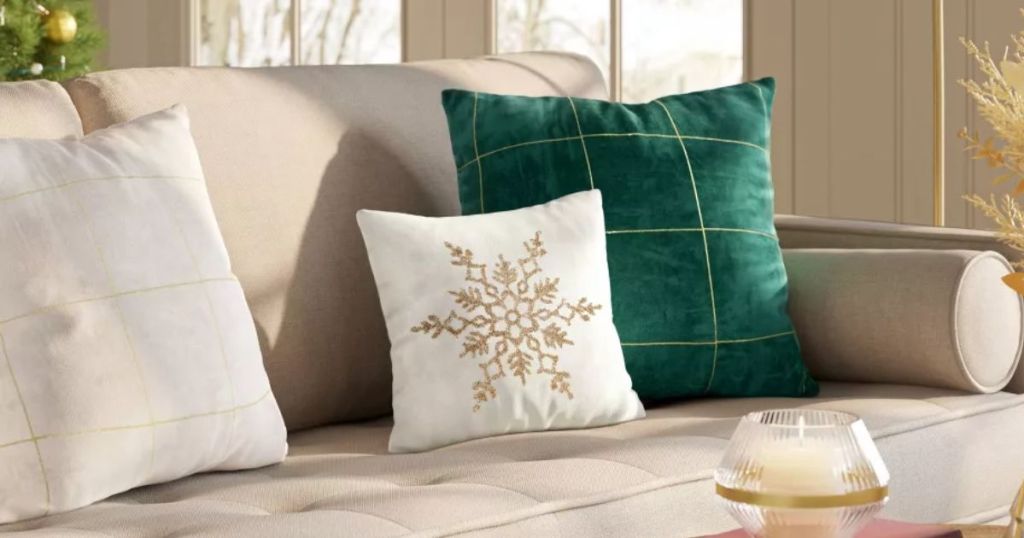 Beaded Snowflake Velvet Lumbar Throw Pillow