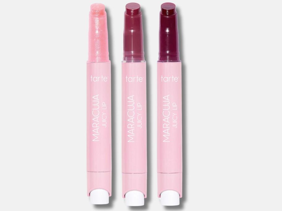 3 different colors of Tarte Maracuja Juicy Lip balm