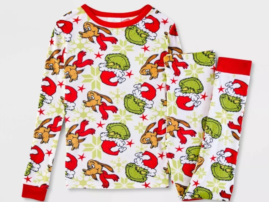 kid's 2 pc pajama set with the Grinch and Max on it