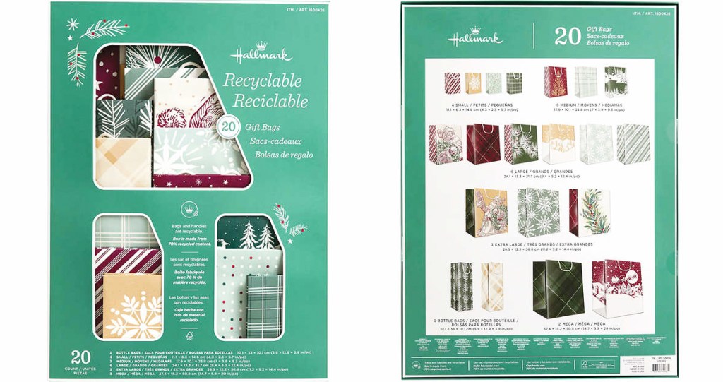 front and back views of a hallmark gift bag set