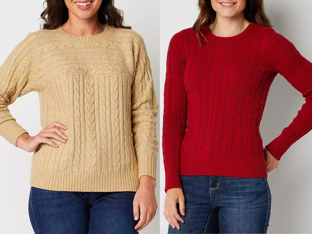 Stock images of 2 women wearing St John's Bay Sweaters from JCPenney