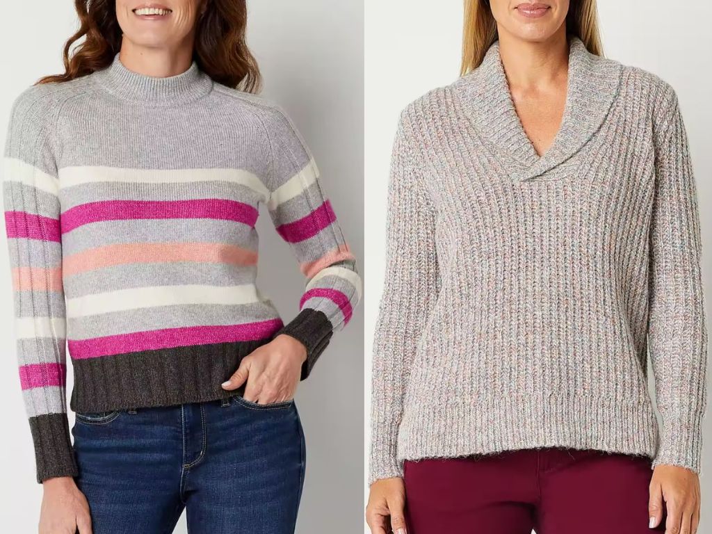 Stock images of two women wearing JCpenney Sweaters