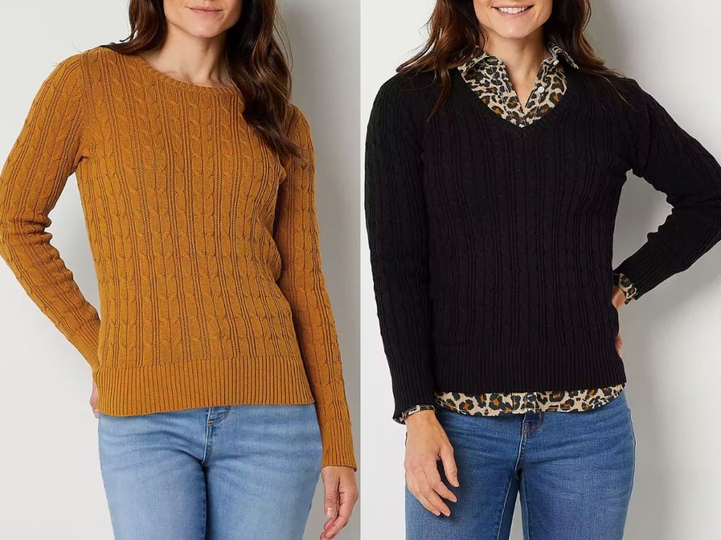 Stock images of 2 women wearing St John's Bay Sweaters from JCPenney