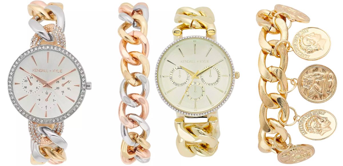 KENDALL & KYLIE Women's Crystal Watch & Medallion Bracelet Sets stock images 
