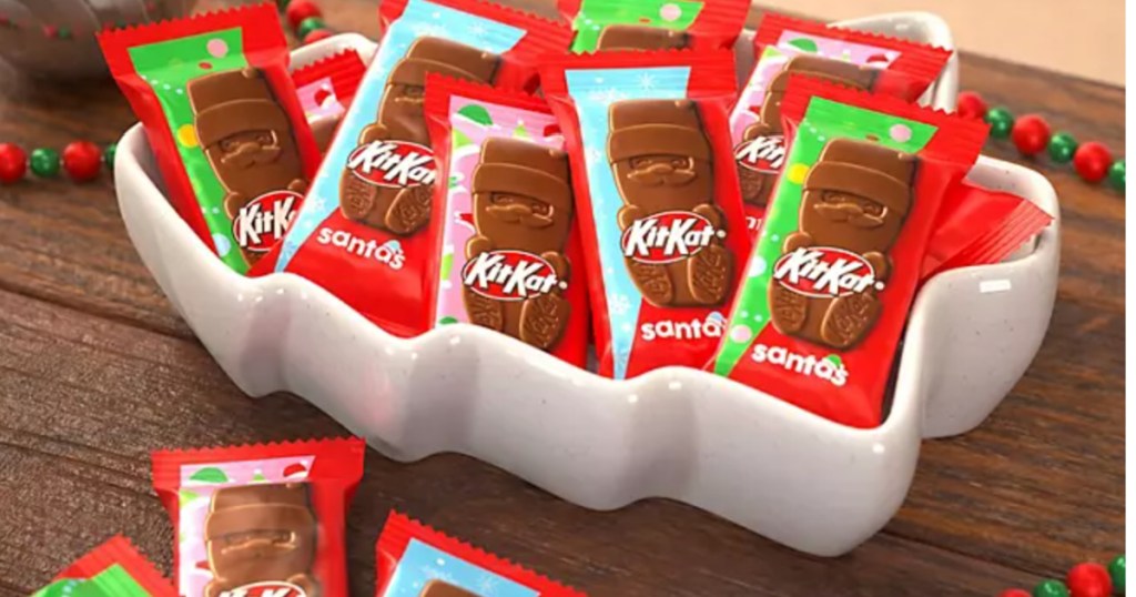 individual kit kat santas in bowl