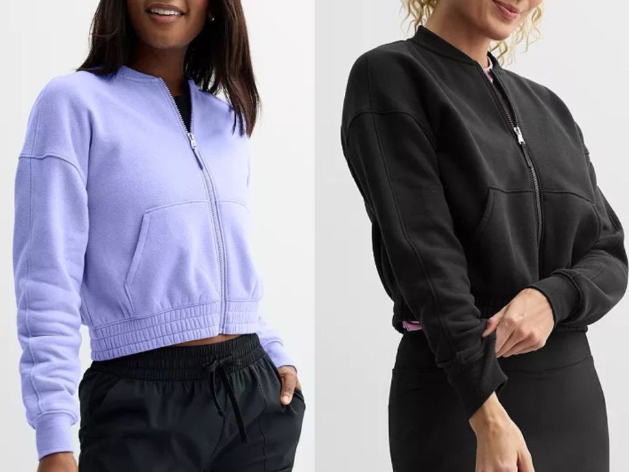 Stock images of two women wearing Kohl's bomber jackets