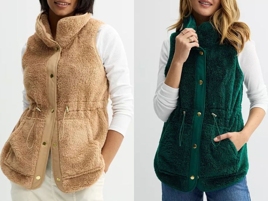 Stock images of two sherpa vests