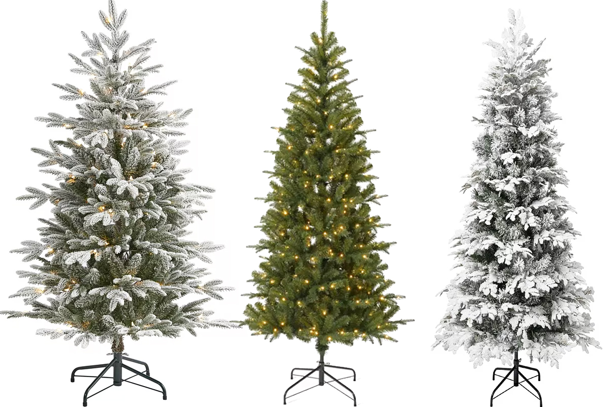 three artificial christmas trees