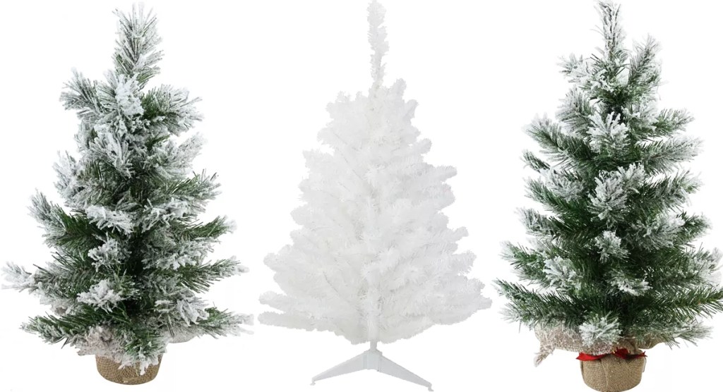 green and white tabletop christmas trees