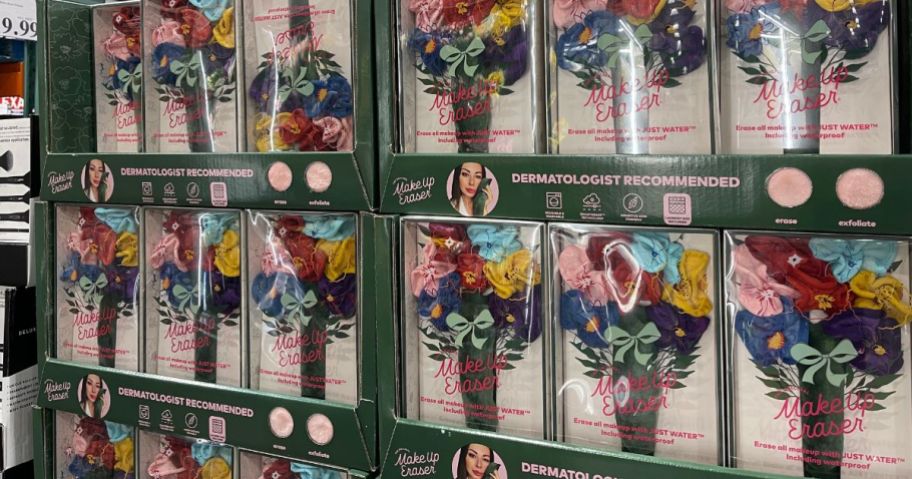 A number of boxes of Makeup Erasers in the shape in a bouquet 