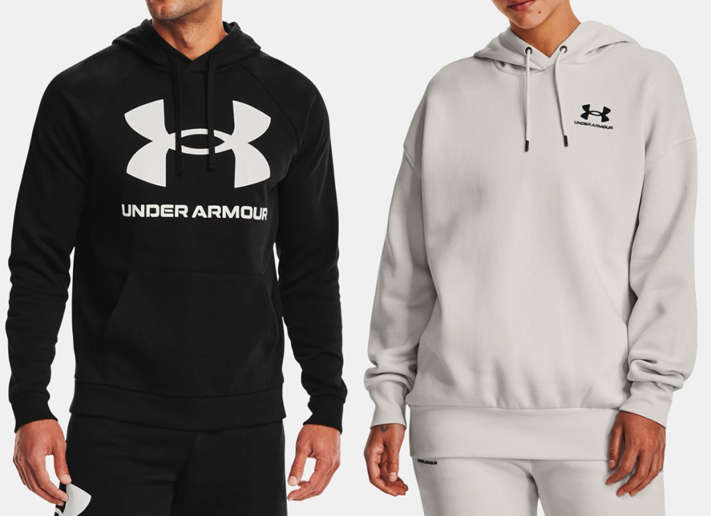 Under Armour Men's UA Rival Fleece Big Logo Hoodie and Women’s UA Essential Fleece Oversized Hoodie