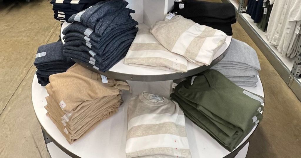 Old Navy Men's Sweaters on a tiered Display table