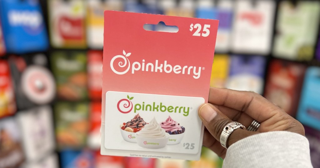 hand holding up a Pinkberry Gift Card