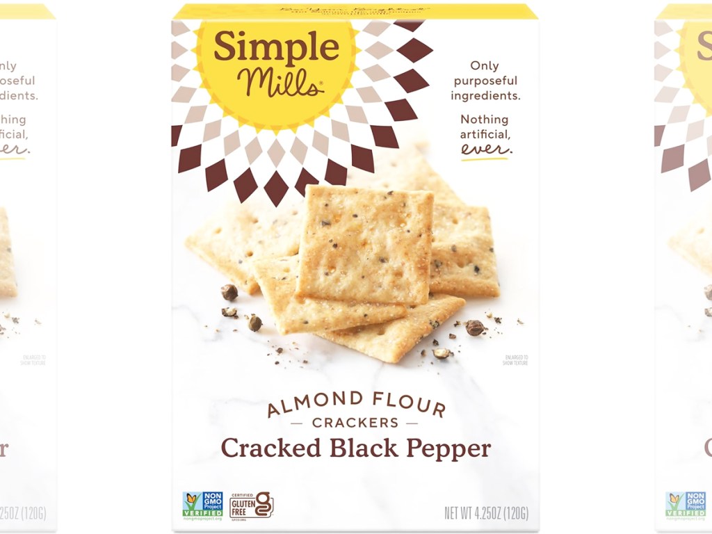 box of Simple Mills Almond Flour Crackers in Black Cracked Pepper flavor