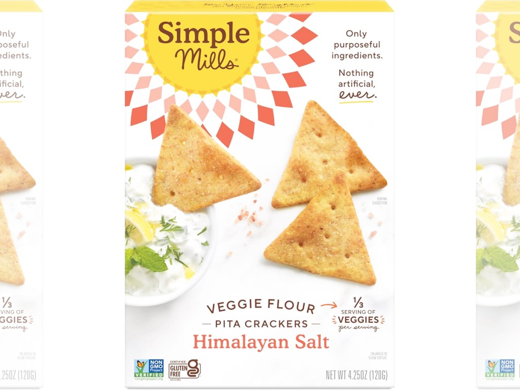 box of Simple Mills Veggie Flour Pita Crackers in Himalayan Salt flavor