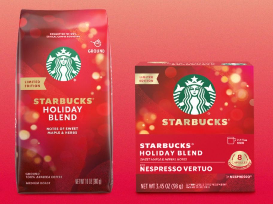 Starbucks Holiday Ground Coffee and Nespresso Vertuo Pods