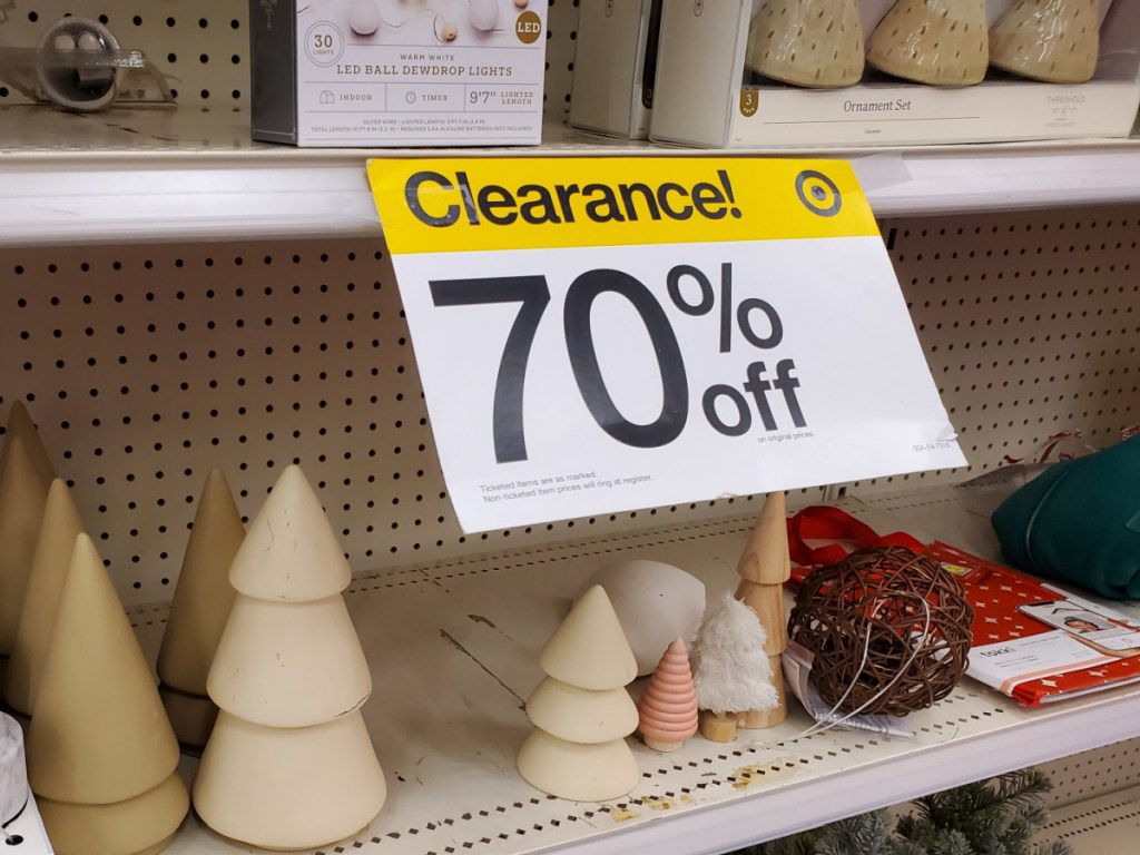 Clearance sign with 70% off inside target store