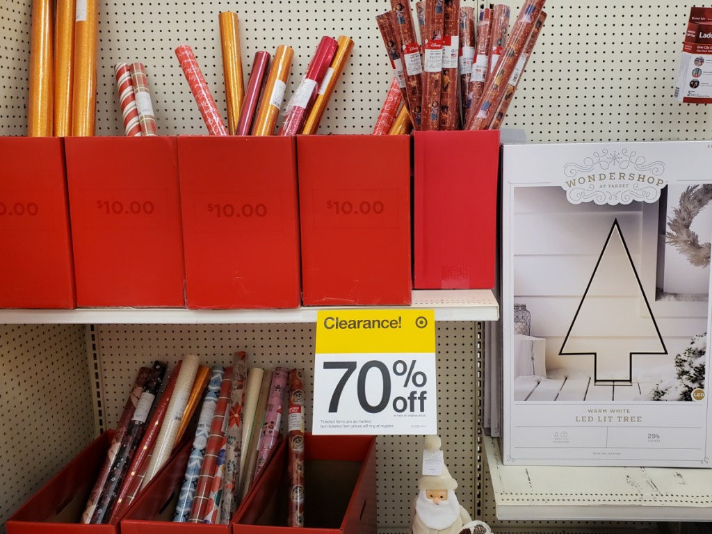 Holiday goods at target was 70% off clearance signs