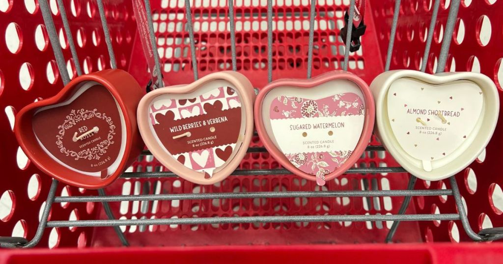 Threshold 2 wick heart-shaped scented candles in a cart