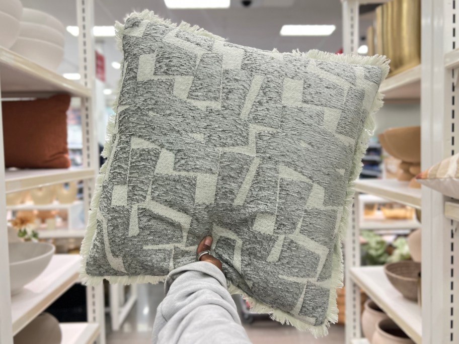 Threshold Geometric Patterned Cut Velvet Cotton Blend Square Throw Pillow