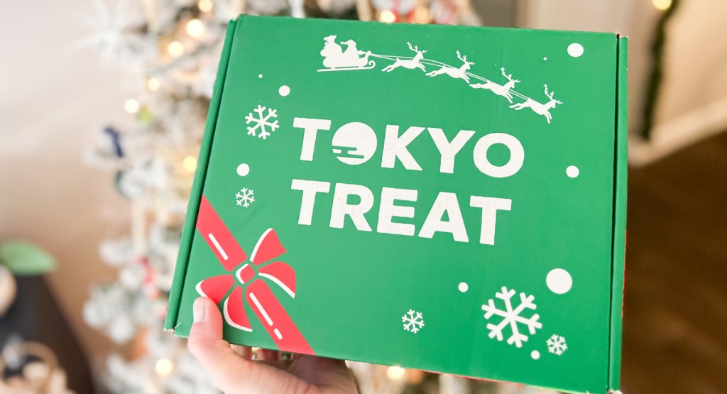 Tokyo treat box in front of the Christmas tree