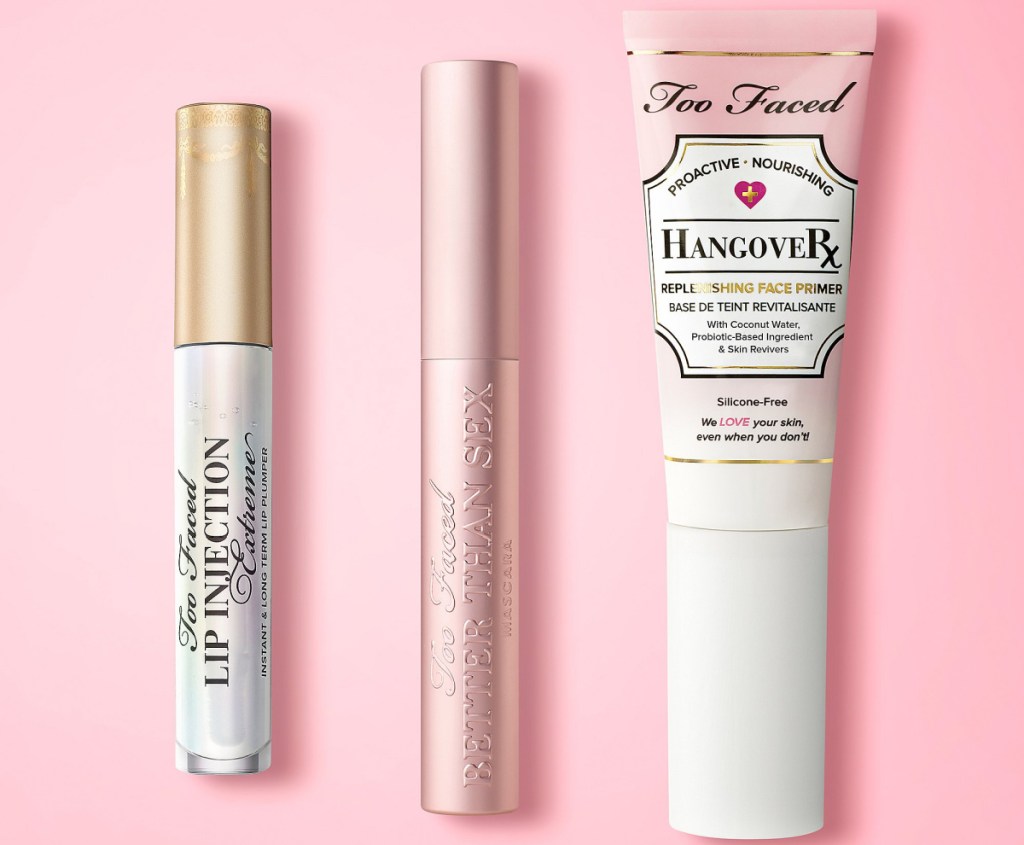 Too faced kit with pink background